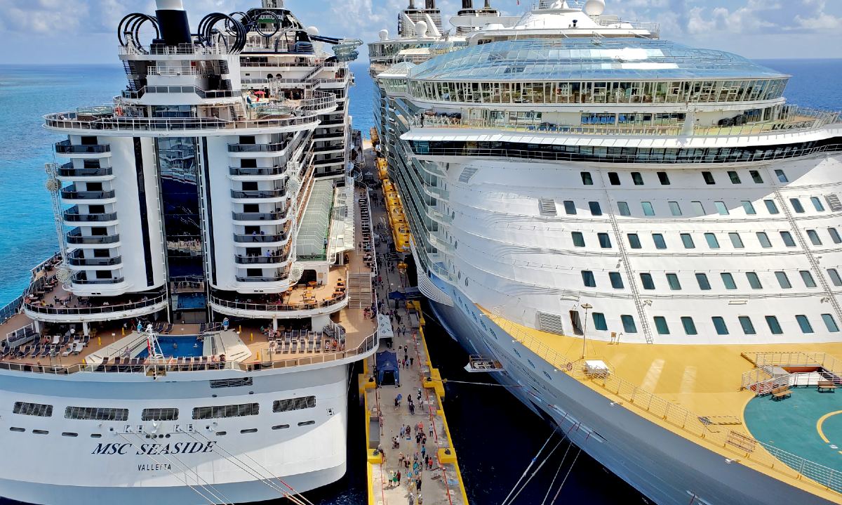 Two cruise ships in Costa Maya, MSC Seaside and Allure of the Seas