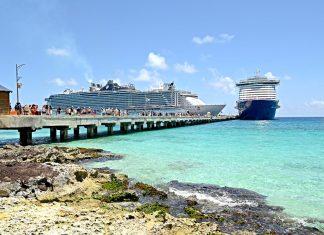 Costa Maya pier with cruise ships docked