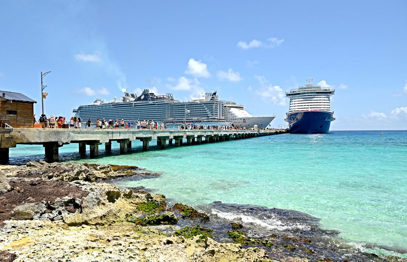 Costa Maya pier with cruise ships docked