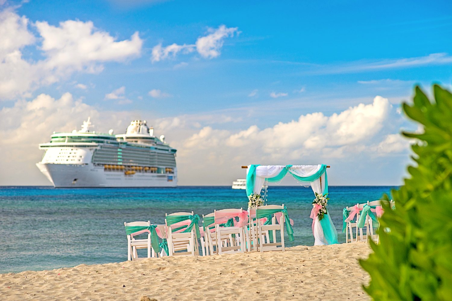 Cruise ship wedding ceremony on beach