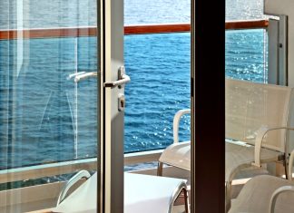 Balcony cabin door on cruise ship