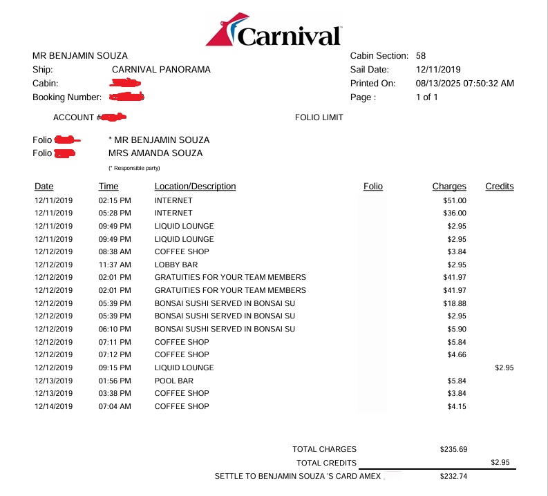Carnival Sign & Sail statement