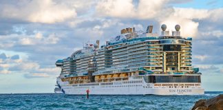 Crew Member Goes Overboard from Princess Cruise Ship, Search Underway Sun Princess cruise ship heading out to sea