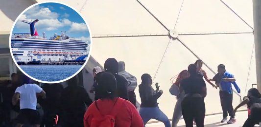 fight outside Long Beach cruise terminal