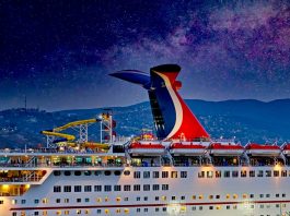 Carnival cruise ship at night