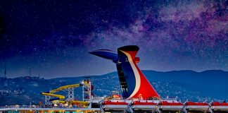 Carnival cruise ship at night