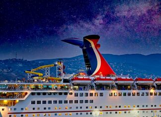 Carnival cruise ship at night
