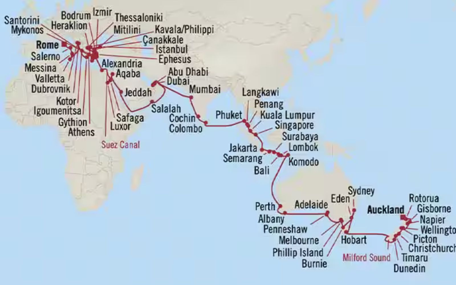 Voyage Map from Oceania Cruises