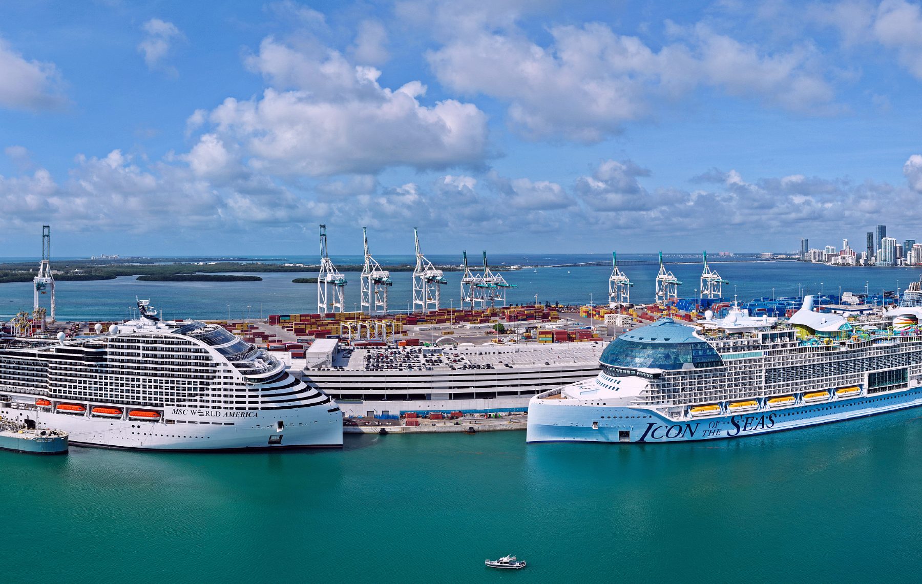Icon of the Seas and MSC World American in PortMiami
