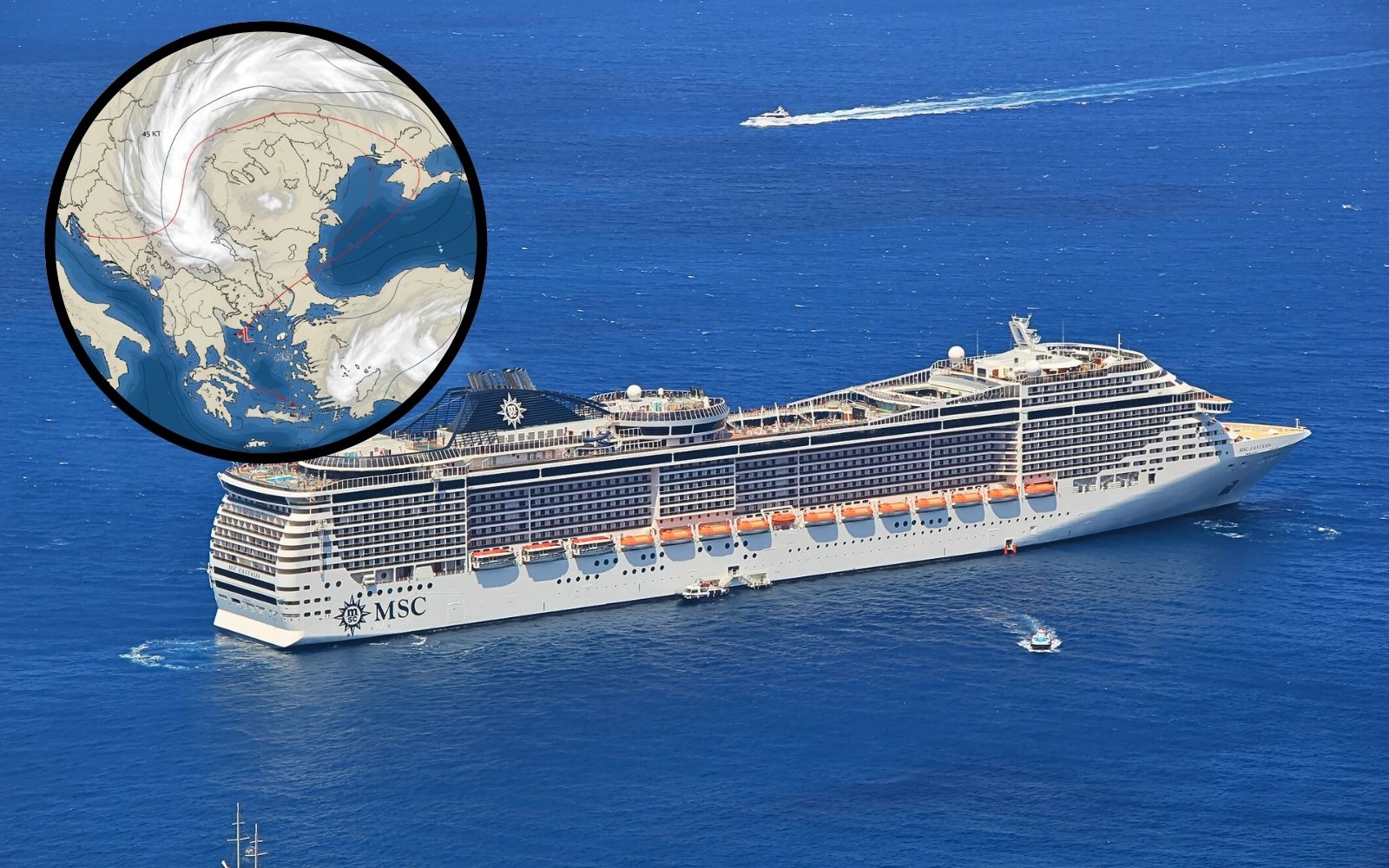MSC Fantasia and weather system in Med