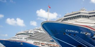 Two Carnival cruise ships in port, Carnival Sunshine and Liberty
