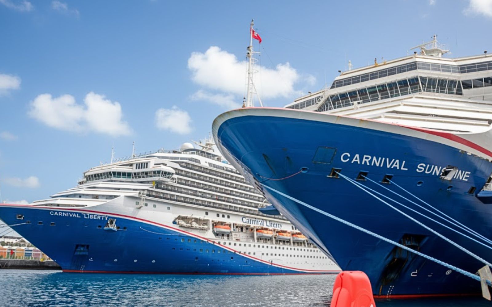 Two Carnival cruise ships in port, Carnival Sunshine and Liberty