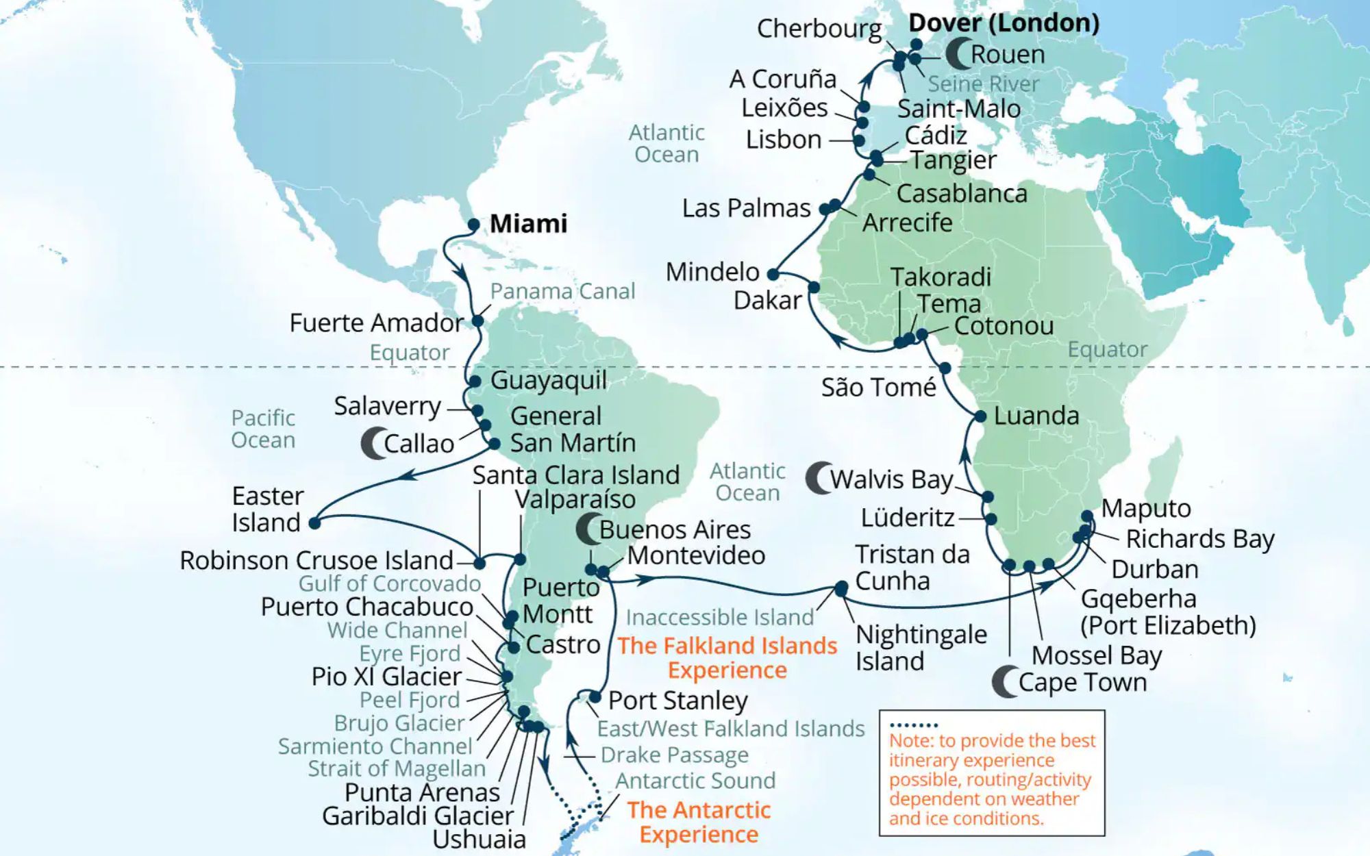 Cape to Cape Seabourn Quest World Cruise from Miami