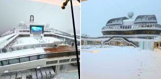 MSC Meraviglia covered in snow