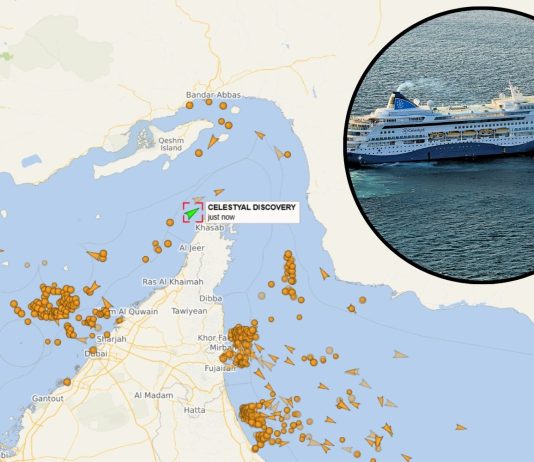 Celestyal Discovery sailing through strait of hormuz