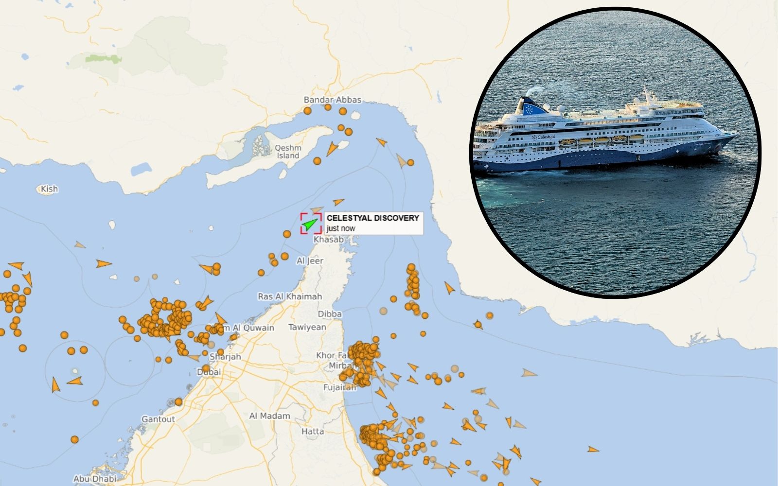 Celestyal Discovery sailing through strait of hormuz