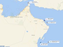 all 6 cruise ships cleared strait of Hormuz, map from Cruisemapper