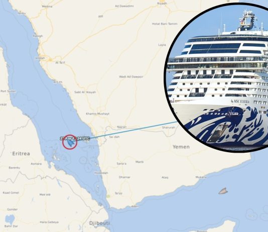 MSC Euribia sailign through Red Sea toward Suez Canal