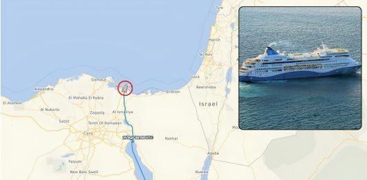 Celestyal Discovery cruise ship passes Suez Canal