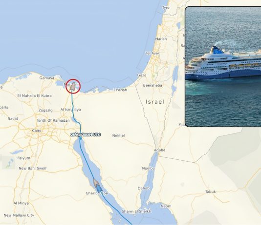 Celestyal Discovery cruise ship passes Suez Canal