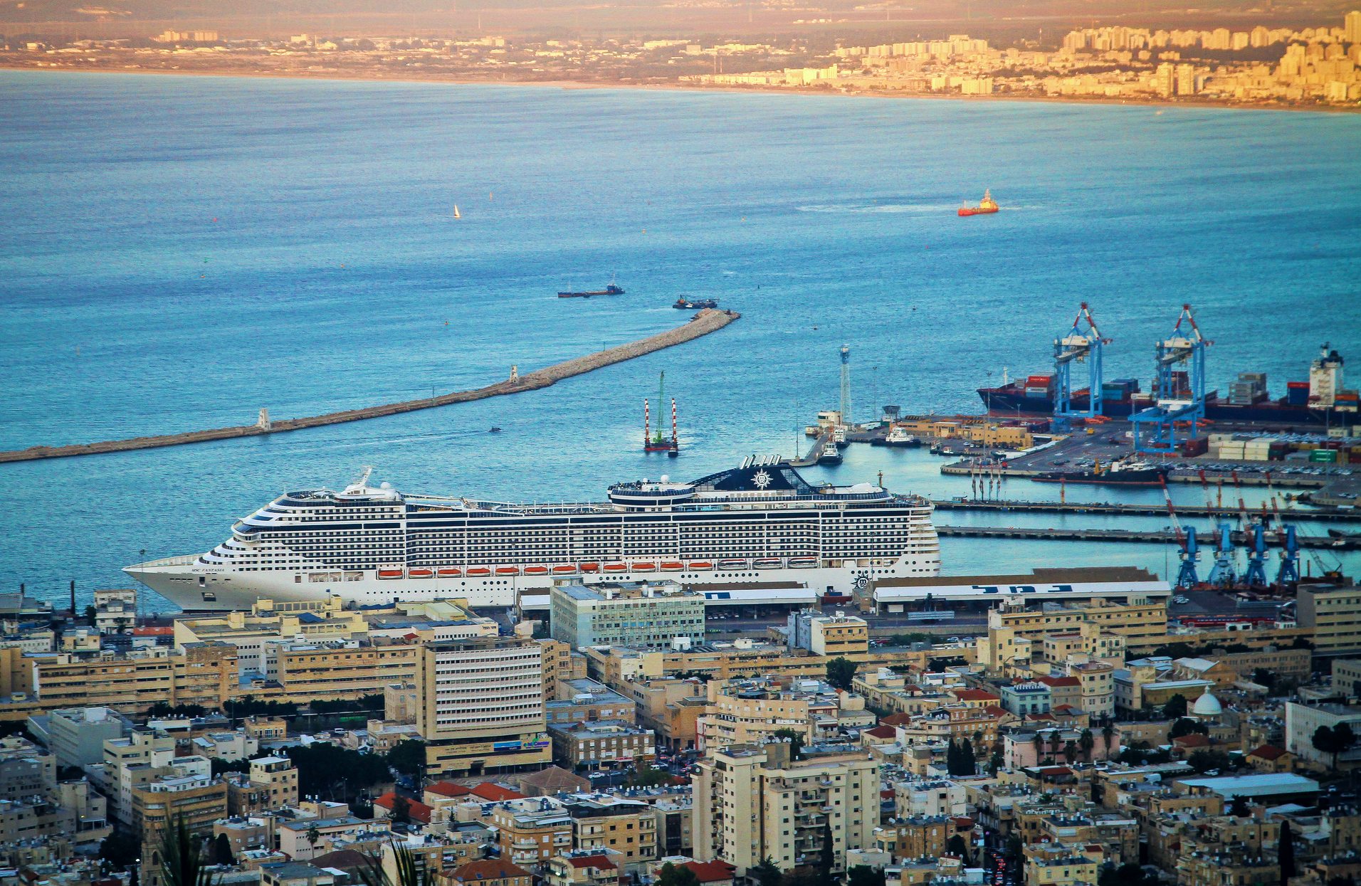 Haifa Israel cruise port MSC ship docked, Fantasia