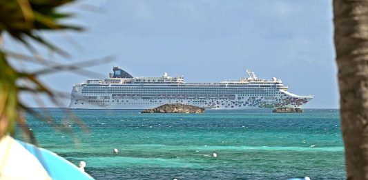 Norwegian Gem cruise ship near private island