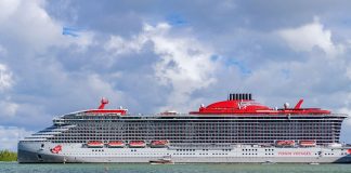 Virgin Voyages cruise ship in water