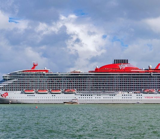 Virgin Voyages cruise ship in water