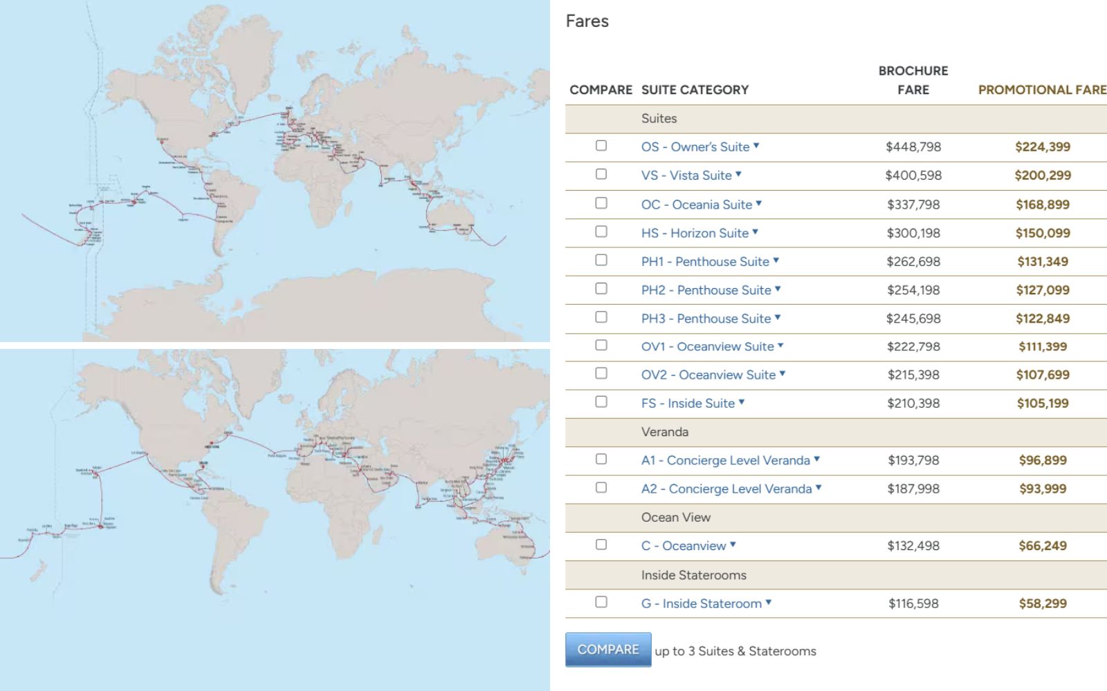 Two 180 day itineraries on Oceania Aurelia