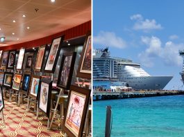 Cruise ship art gallery and cruise ships docked in port