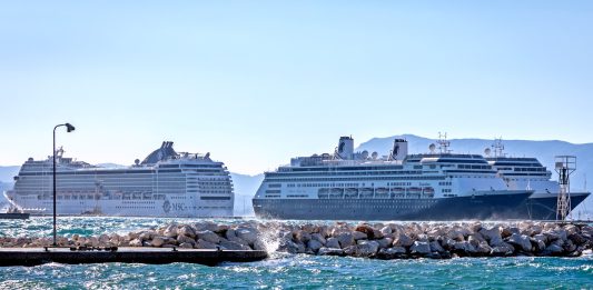Cruise ships docked in corfu greece