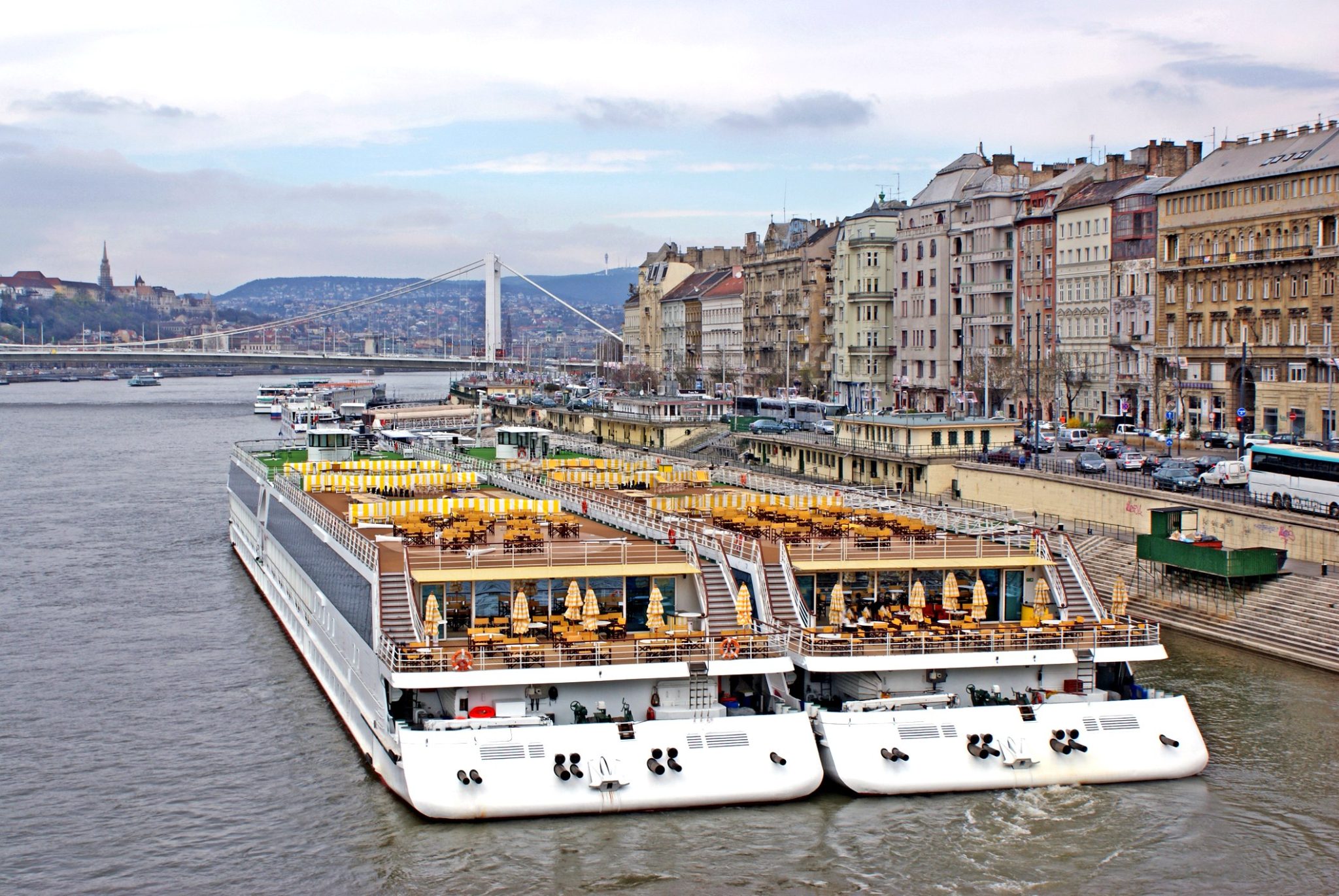 Danube River cruise ships side by side