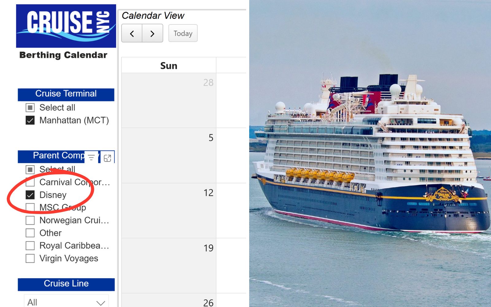 NYC cruise port schedule and Disney Cruise Line