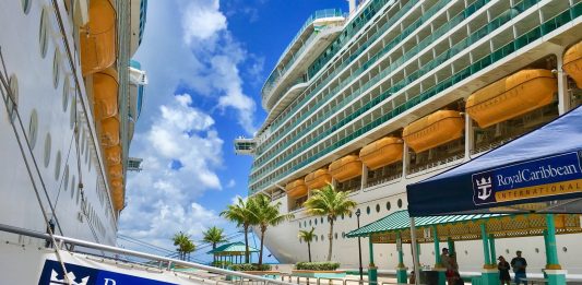 Man Falls from Pier in CocoCay: Video Shows Quick-Thinking Crew Members Making Rescue Royal Caribbean Cococay pier two ships docked