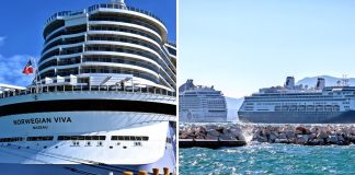 Norwegian Viva in Corfu Greece breaks mooring lines