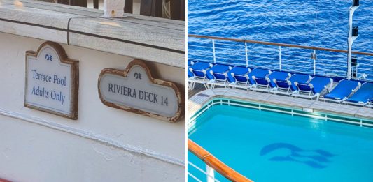 Princess Cruises aft pool Adult Only sign.