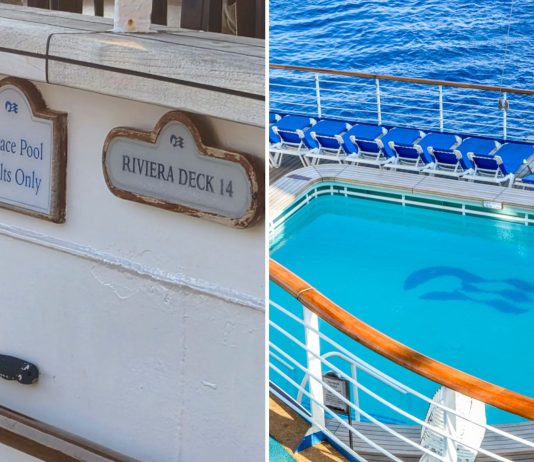 Princess Cruises aft pool Adult Only sign.