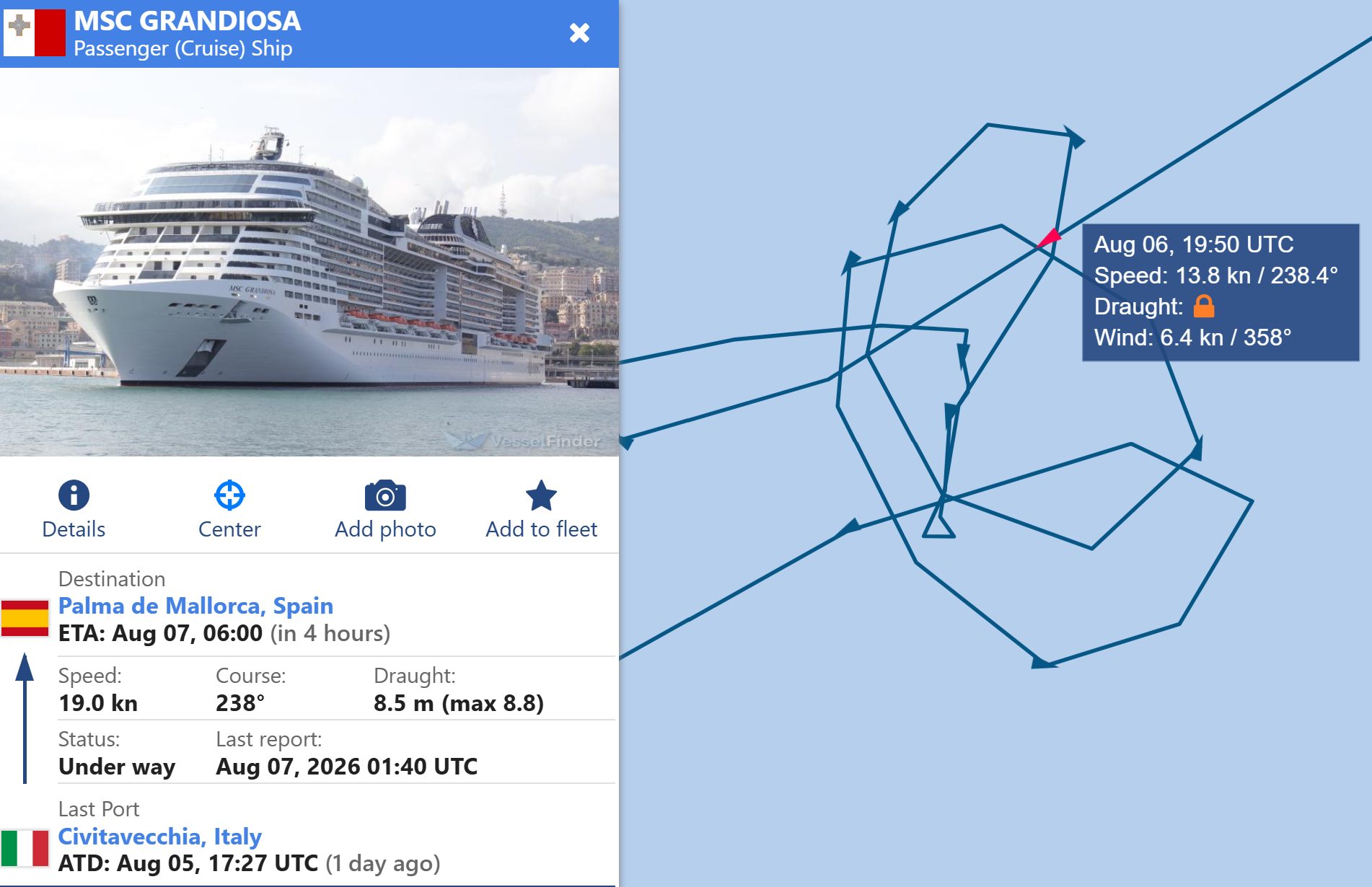 MSC Grandiosa search pattern after man overboard alarm