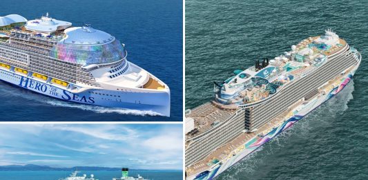 Hero of the Seas, Norwegian Aura and Beachcomber cruise ships