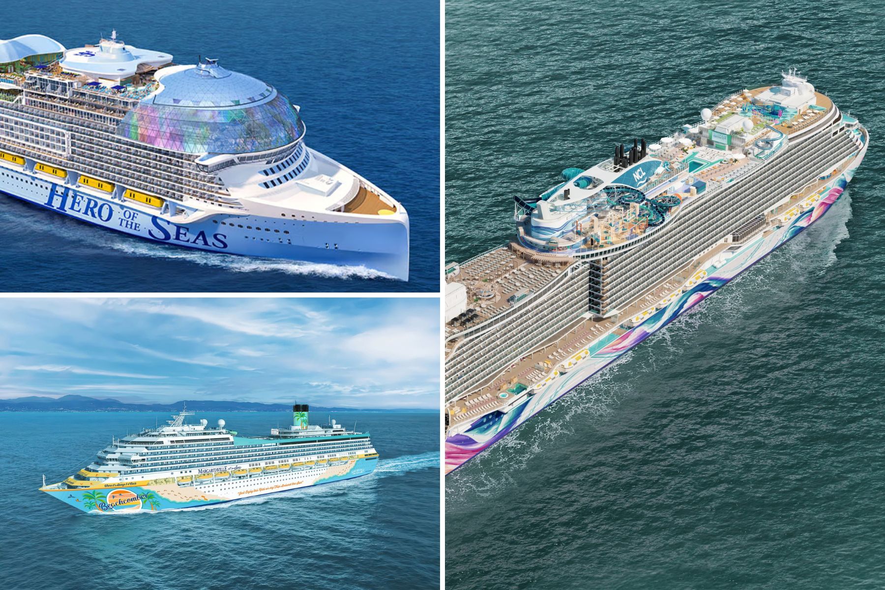 Hero of the Seas, Norwegian Aura and Beachcomber cruise ships