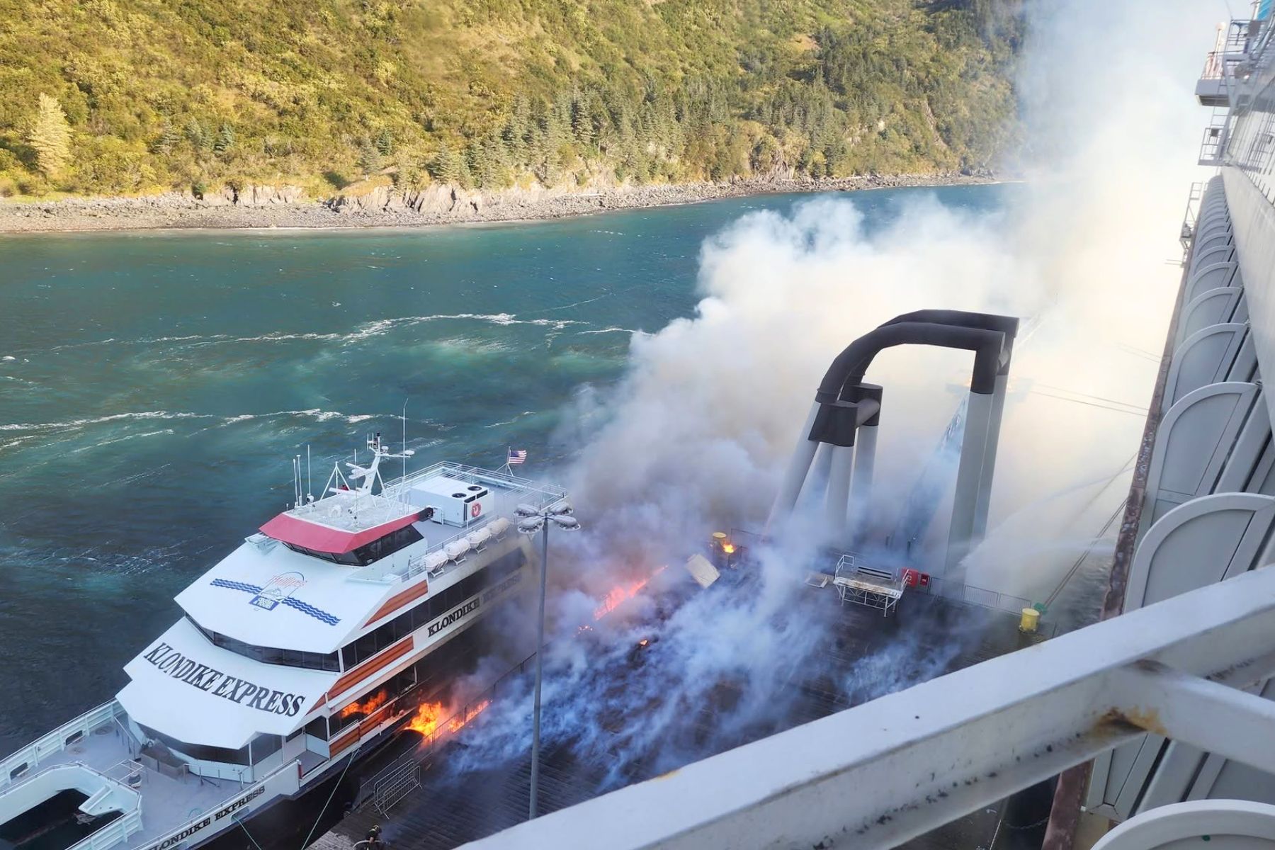 Fire in Whittier as seen from Norwegian Jade