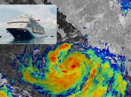 Hurricane Rachel off Western Mexico, with inset image of Carnival Panorama