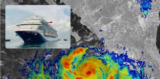 Back-to-Back Hurricanes Force Cruise Ships to Juggle Itineraries in Pacific Hurricane Rachel off Western Mexico, with inset image of Carnival Panorama