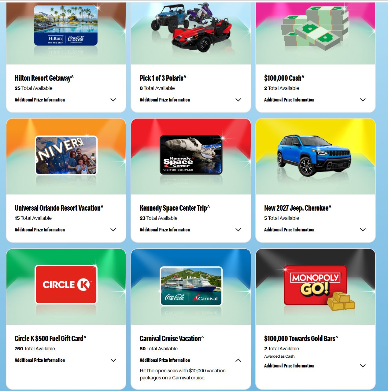 McDonald's Monopoly grand prizes