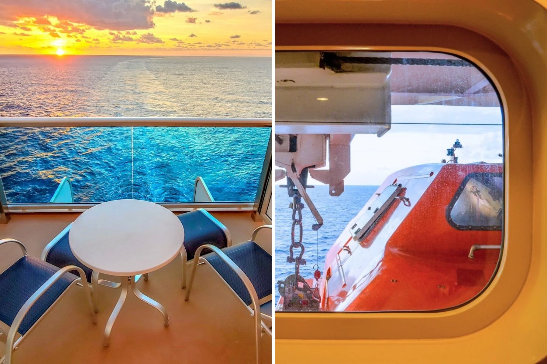 Aft view and obstructed view cabins on a cruise ship